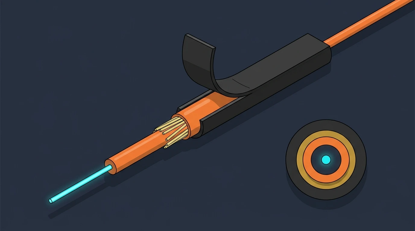 A dual-rated cable with its black outer jacket peeled back to reveal the orange rated inner cable and aramid yarns