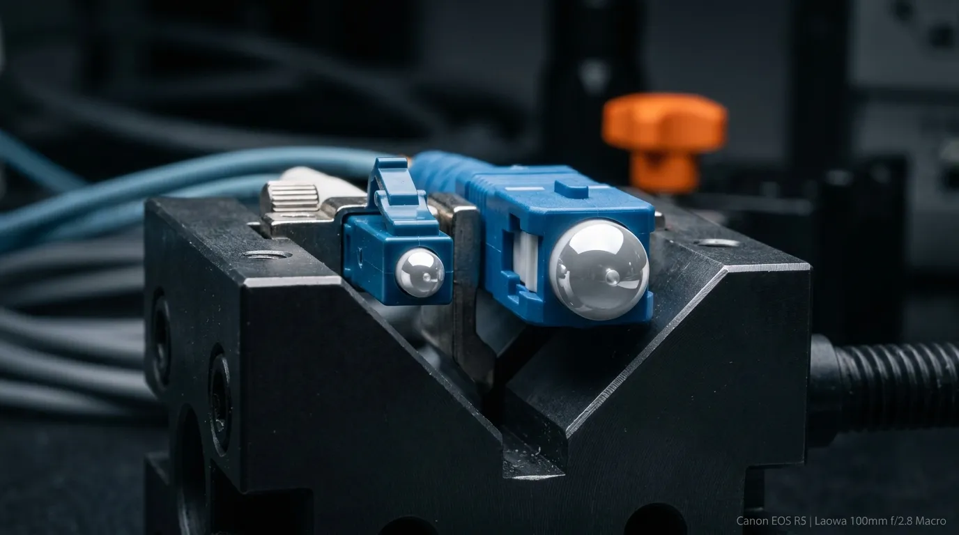 LC and SC fiber connector ferrules side by side showing the smaller 1.25 mm LC ferrule beside the 2.5 mm SC ferrule