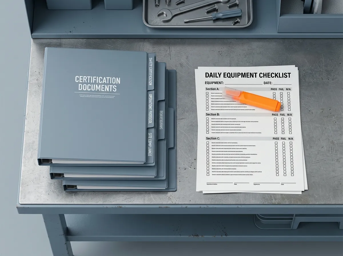 UL, CPR and Anatel certificate documents with a multi-market compliance checklist on an industrial desk