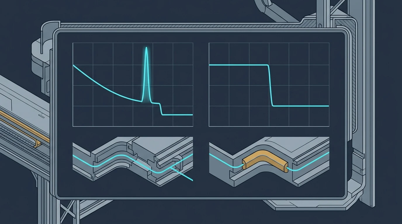 OTDR trace showing a non-reflective step-down loss event characteristic of a macrobend