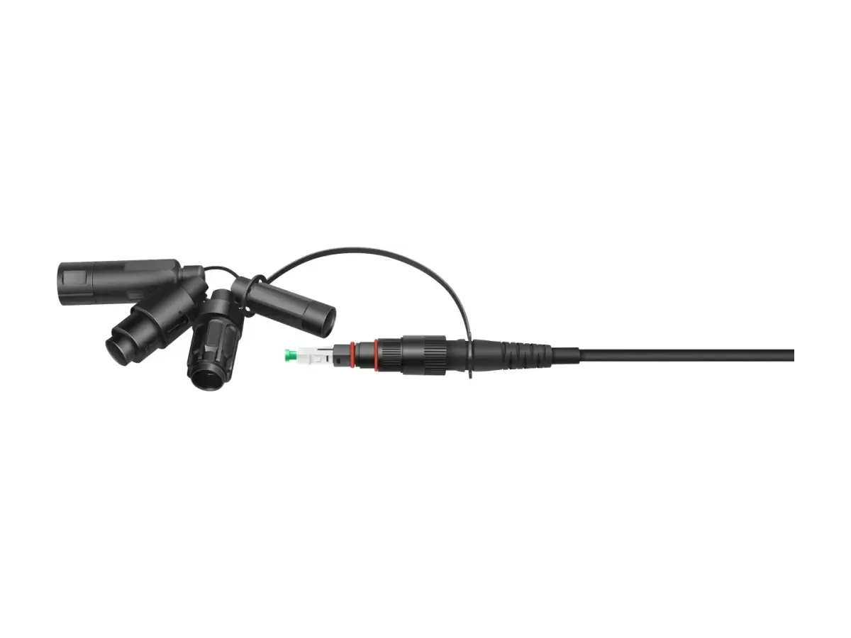 DYS IP68 outdoor waterproof fiber connector assembly with interchangeable adapter heads for ruggedized deployments
