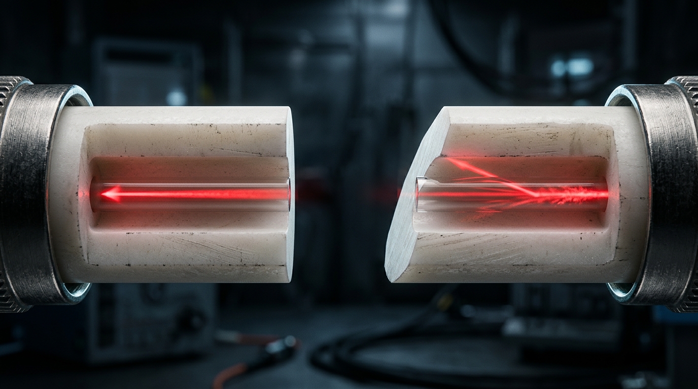 Fiber connector endface cross-section comparing APC 8-degree angled polish and flat UPC polish return loss light reflection paths
