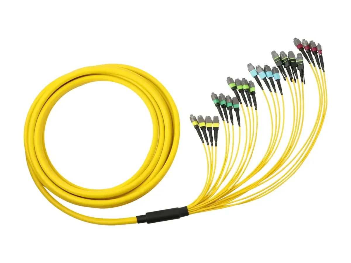 A high-density single-mode trunk cable with MPO connectors, the preterminated fiber used at core and central-office distribution frames