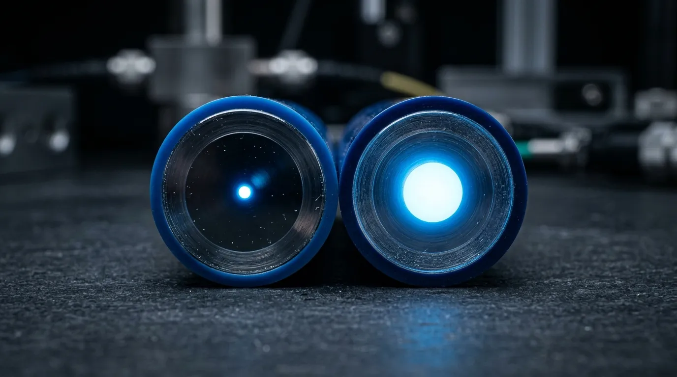 Macro comparison of single-mode and multimode fiber optic cable endfaces showing their different core sizes
