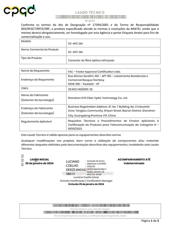 Anatel certificate first page