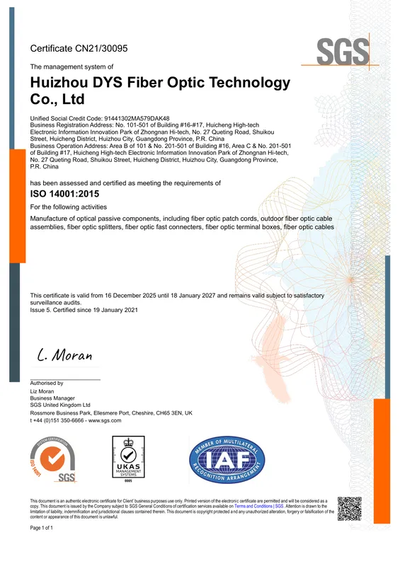 ISO 14001 certificate first page