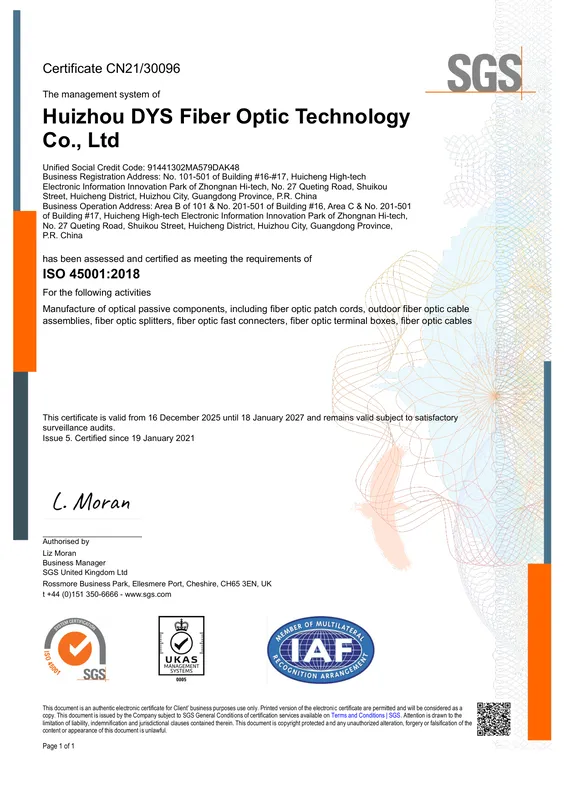 ISO 45001 certificate first page