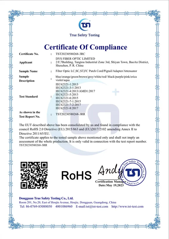 RoHS certificate first page
