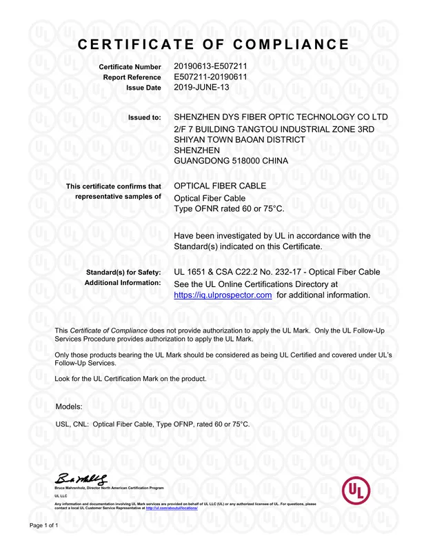 UL certificate first page